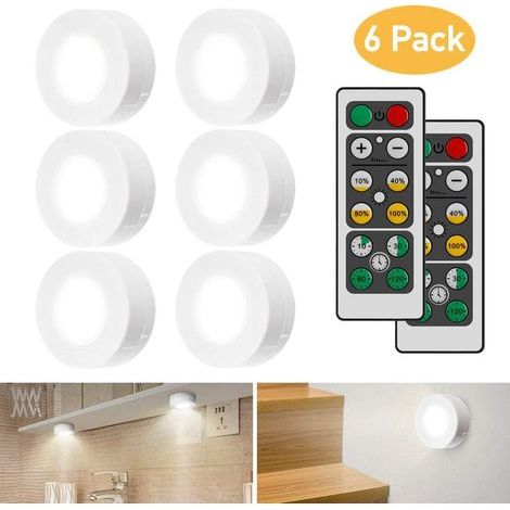 Luces para armario AIDUCHO con control remoto, juego de 6 luces LED para armario, luz nocturna para vestidor, iluminación LED para dormitorio, armario, alacena, cocina - Blanco frío (1/5)
