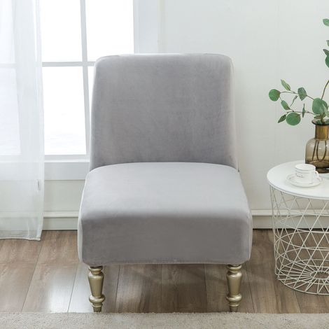 Housse De Chaise Sans Accoudoirs - Élastique Anti-dérapante Pour Fauteuil Accent - Matière Laine De Renard Argenté - Taille Réglable - 1 Pièce (1/4)