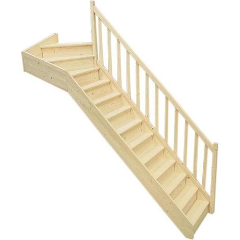 Levigne – Escalier quart tournant haut sapin massif 280 cm – 13 marches – Hauteur de marche 20 cm – Encombrement 287 cm – Trémie 85x287 cm