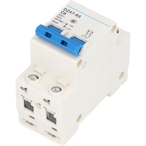 Disjoncteur miniature bipolaire (MCB), montage sur rail DIN, pouvoir de coupure 6000 A, 400 V, 6 A, pour usage domestique et professionnel. (1/5)