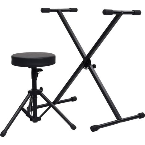 vidaXL Ensemble de support de clavier et de tabouret Noir (1/5)