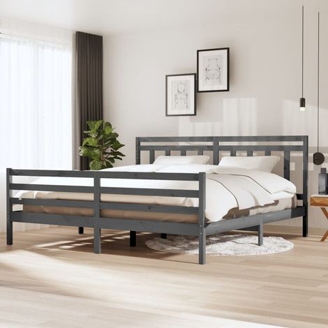 3100676 Bed Frame without Mattress Grey Solid Wood 200x200 cm (810452+814116) vidaXL (1/5)