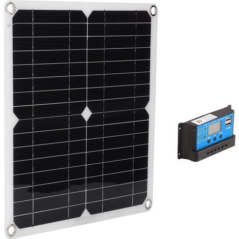 15W Solarpanel-Set mit zwei USB-DC-Ausgängen, 100A-Regler, Solarzellen für Auto, Boot und Batterie (blau). (1/5)