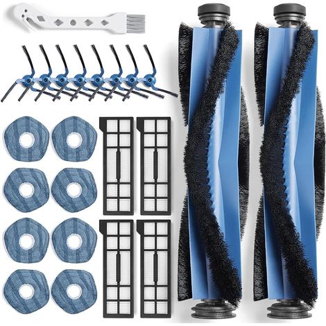 23 Pices Accessoires Rechange pour Eufy X10 Pro Omni Aspirateur, Kit accessoires avec 2 Brosses Principales, 4 Filtres, 8 Chiffons de Nettoyage, 8 Brosses Latrales, 1 Brosse de Nettoyage (1/5)