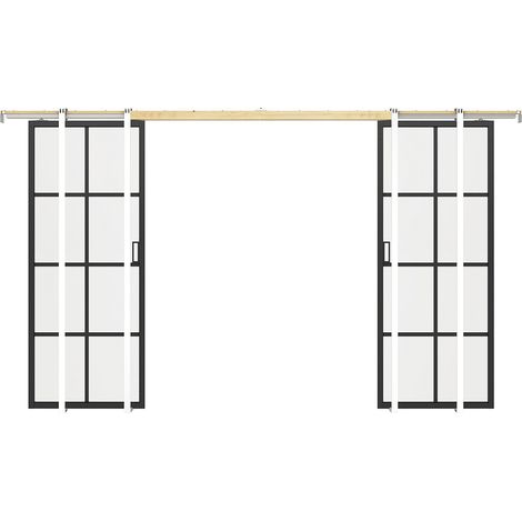 Porta scorrevole doppia con sistema a incasso in Alluminio e Vetro temperato 2 x H205 x L63 cm - WILDEN II