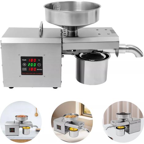 Pressa per olio a freddo e caldo, Pressa Olio Elettrica Automatica in acciaio inox 304, per olive, cocco, colza, arachidi, noce di cocco, con Schermo Digitale, Controllo Temperatura 600 W