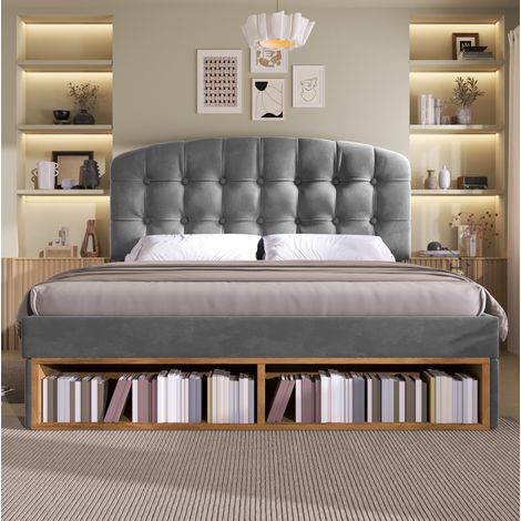 Bett Doppelbett Aufbewahrung 140x190 Samt Grau OKMYHOME (1/5)