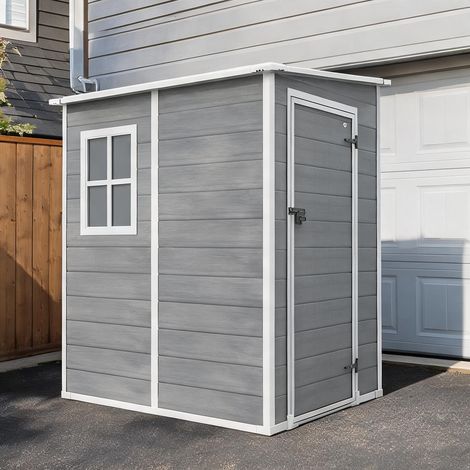 Abri de jardin gris 1,54 m³ avec porte verrouillable et fenêtre (1/5)