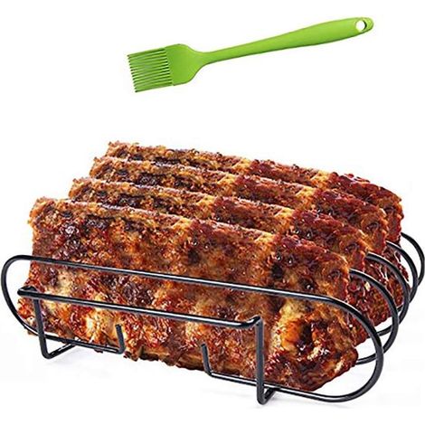 Costillas a la parrilla, carne asada y costillas de cerdo, parrilla para barbacoa para asar chuletas de cordero, filetes y costillas de cerdo, apta para parrillas de gas y carbón. (1/2)