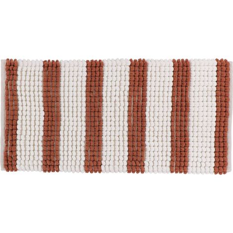 Alfombra bola rayas grandes poliéster algodón 45x90 cm - blanco moca - Tendance (1/4)