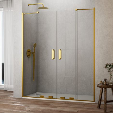 Mampara de ducha frontal 2+2 KENNA 220 cm cristal transparente perfil oro (1/5)