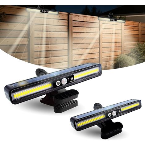Lot de 2 lampes solaires clipseables pour extérieur, 36 LED, détecteur de mouvement, étanchéité IP65, 3 modes, double support, pour clôture, gouttière, jardin (1/5)
