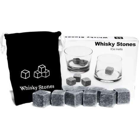 Pierre à whisky - Non spécifié - Lot de 9 - Granit - Pochette de rangement en mousseline - Gris (1/4)