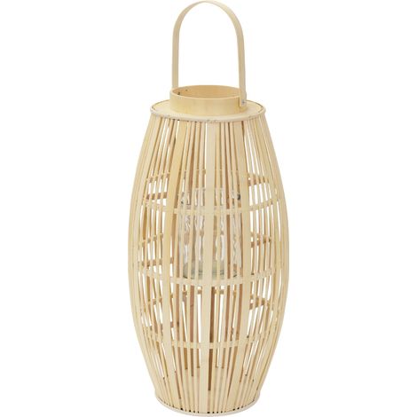 ECD Germany Lanterna in Bambù Naturale, Portacandela con Inserto in Vetro, Altezza 75 cm, Colore Legno, Lanterna da Giardino con Effetto Intrecciato, Stile Boho, Decorazione per Terrazza e Interni