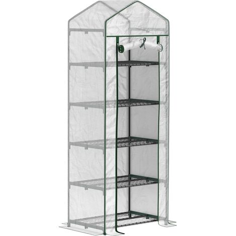 Invernadero, estructura de acero con película para invierno, 69 cm de largo x 49 cm de ancho x 193 cm de alto, 5 estantes, tamaño de la puerta 51 cm de ancho x 168 cm de alto, altura del estante 32 cm (1/5)