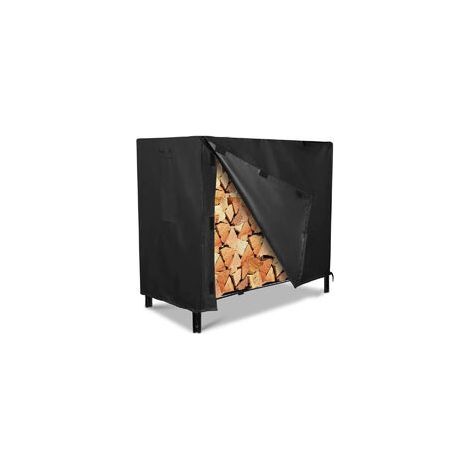 Abri à bûches extérieur avec support et housse imperméable – 244 x 61 x 107 cm – Noir (1/3)