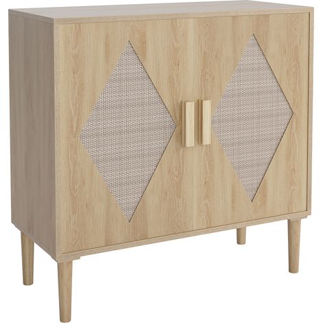 Moderne en rotin 80x37x79 cm, Buffet 2 portes & étagères ajustables, Meuble de rangement salon, salle à manger ou entrée (1/5)