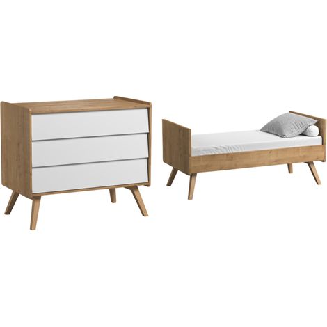 Lit bébé évolutif et Commode à langer Vox Vintage Bois Blanc