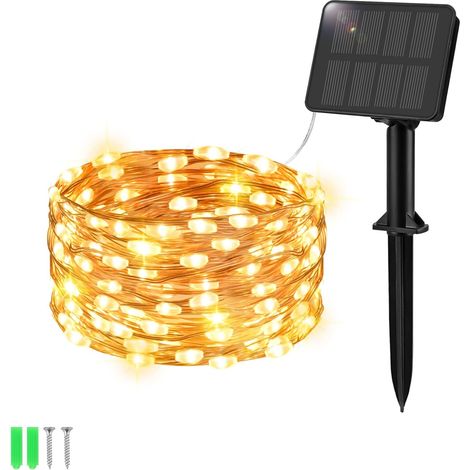 Solar-Lichterkette für den Garten, 5 m, 50 LEDs, wasserdicht, 8-teilig, Kupferdraht-Solarlampe (1/5)