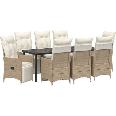 Maison Exclusive - Set da Pranzo per Giardino con cuscino 9 pcs Beige polyrattan