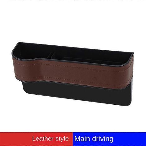 Organisateur latéral de siège avec porte-gobelet pour voiture, en cuir, multifonctionnel, pour combler l'espace entre les sièges, boîte de rangement, poche de siège (A-Brown, conducteur principal)