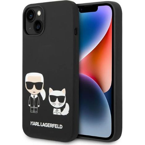 Custodia MagSafe per iPhone 14 Plus in silicone liquido Karl Lagerfeld e Karl & Choupette (nera) (1/5)