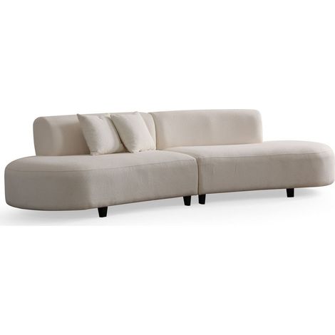 Canapé organique 5 places en tissu bouclé beige - Rafaela