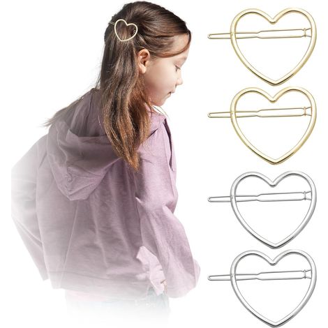 Set di 4 forcine per capelli a cuore in metallo per donne e ragazze, accessori per capelli chic, semplici e alla moda (oro, argento) (1/5)