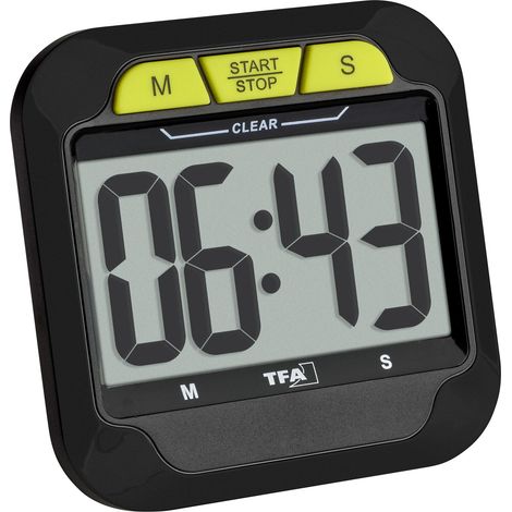 TFA Dostmann Temporizador Digital con cronómetro 38.2054.01, Sonido de Alarma (Normal/Alto), Temporizador de Corta duración con cronómetro, magnético, Reversible, para Cocina, Examen, Deportes,