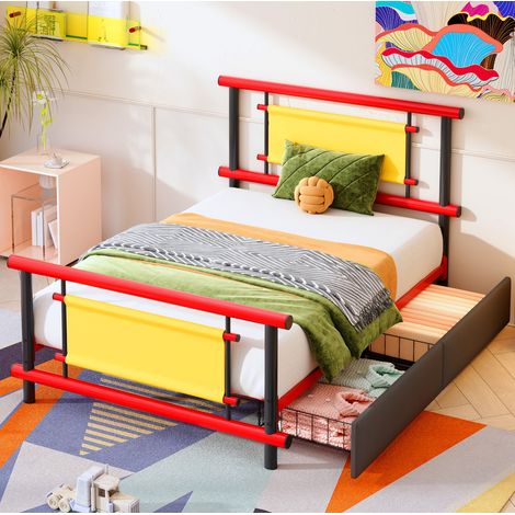 MEUBLIV Cama de metal 90x200 cm roja – con cajones integrados, sin colchón (1/5)