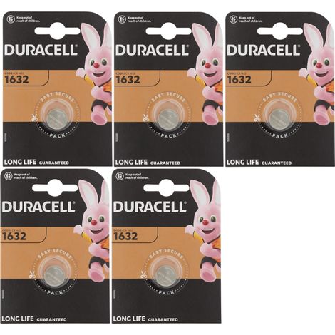 5 piles Duracell 1632 Lithium (5 ampoules de 1 batterie) 5