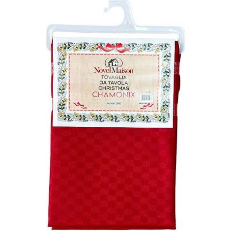 TrAdE Shop Traesio - Tovaglia Natalizia Antimacchia Impermeabile Christmas Tessuto Rosso 6 Posti - (1/2)