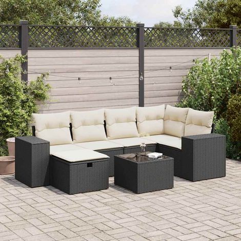 vidaXL Salon de jardin 7 pcs avec coussins noir résine tressée (1/5)