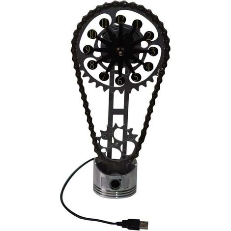 Kreative Tischuhr mit drehbarem Zahnrad, personalisierte Tischuhr, industrielle Steampunk-Retro-Zahnraduhr, Uhr mit einzelner Kette – Schwarz
