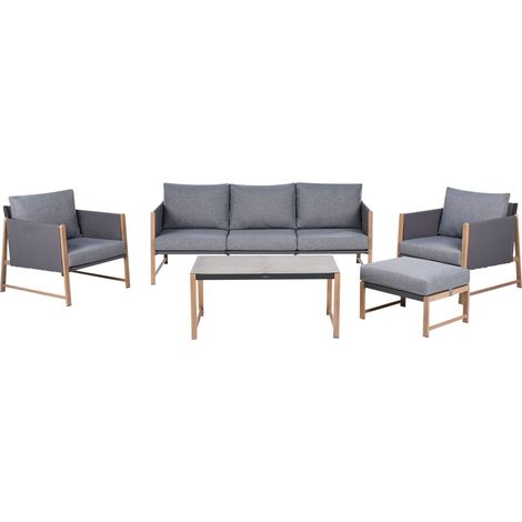 Lounge Set mit Tisch und Ottomane 5-Sitzer NOLA Metall Grau