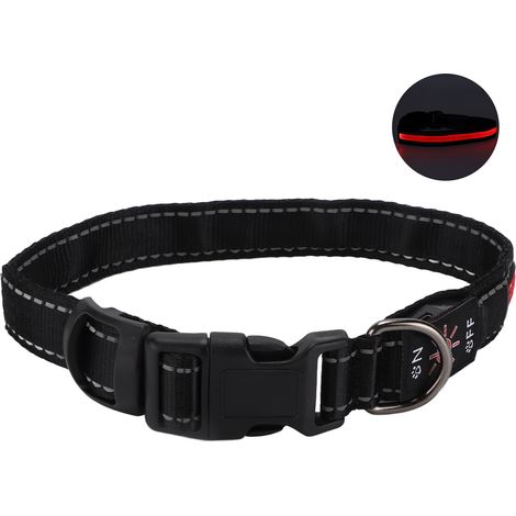 Collier lumineux pour chien avec bandes réfléchissantes, anti-enchevêtrement, LED, rouge, taille M (1/5)