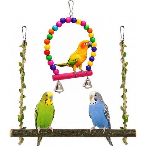 2 Perchoir Oiseaux, Perchoir À Bascule En Bois Pour Perruches, Perchoir Coloré Et Naturel, Perchoir Jouet Pour Petits Oiseaux, Cage Accessoire Pour Perroquet, Perruche, Canari