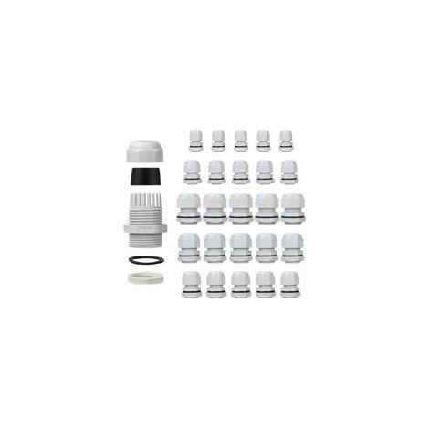 Lot de 25 presse-étoupes étanches et réglables – PG7, PG9, PG11, PG13.5, PG16 – connecteurs de câbles – raccords – joints en plastique avec rondelles – blanc (1/4)