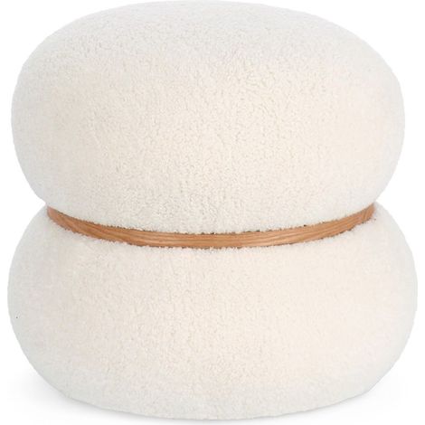 Pouf rond 43x43x40 cm en tissu effet laine blanche (1/5)