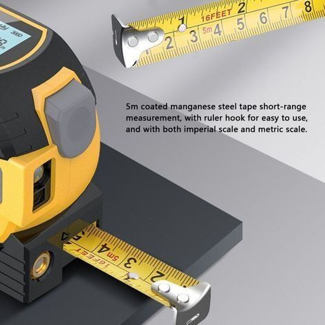 3-in-1-Gerät: 60-m-Laser-Nivelliergerät mit Entfernungsmesser und 5-m-Maßband – Material: ABS+TPR – Präziser Messbereich: ±2 mm (1/4)