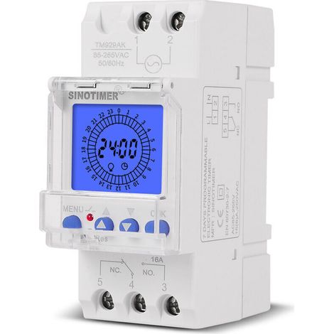 Horloge électronique programmable 24h sur rail DIN – Tension 85-265V – Intensité 30A – Programmation 15 minutes – Écran LCD rétroéclairé (1/5)