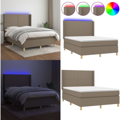 Sommier à lattes de lit matelas et LED Taupe 140x200 cm Tissu - Sommier Tapissier - Lit Avec Led - Matelas À Ressorts Ensachés - Têted Lit Ajustable - Éclairage Led - Home & Living (1/5)