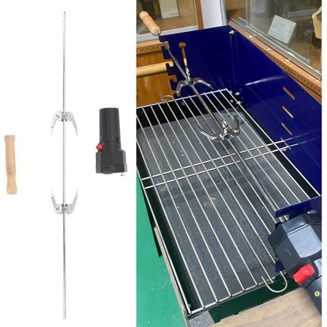 Kit de Rotisserie Automatique avec Moteur Électrique - Kit Rotisserie Portable pour BBQ et Camping, Pour Grill, Moteur à Batterie, Prise D, Matériel Fer, Chrome, Bois (1/5)