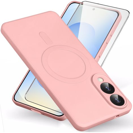 Funda para Samsung Galaxy S25 Edge, silicona ligera, rosa + cristal 9H (1/4)