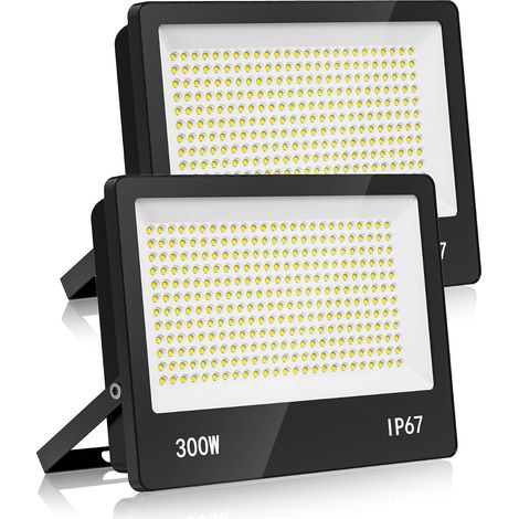 Projecteur LED Exterieur 300W 2PCS, 30000LM Spot LED Extérieur Puissant, 6500K Blanc Froid IP67 Imperméable Eclairage Sécurité D'extérieur pour Jardin, Garage,Terrasse, Entrepôt (1/5)
