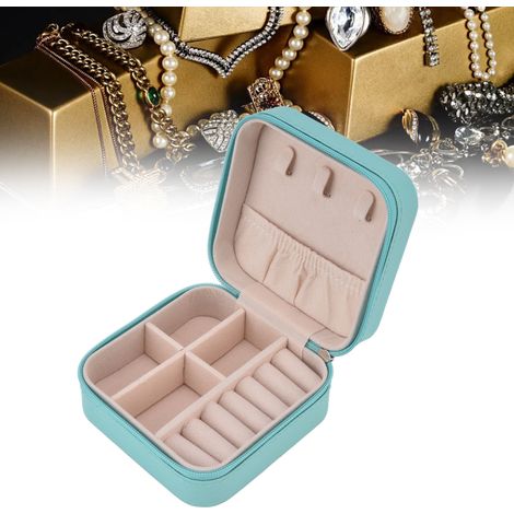 Boîte à Bijoux Portable avec Fermeture Éclair – 4 compartiments – Haute capacité – Design pratique pour Voyage – Toile douce – Bleu – 100g (1/5)