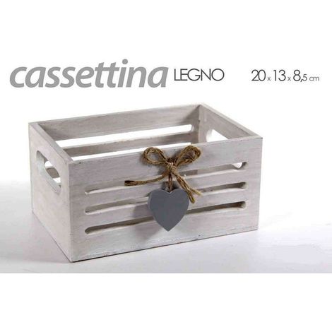 Kaela - Cassettina Porta Oggetti In Legno Con Manici Decoro Cuore 20x13x8,5 Cm 738258 - (1/2)