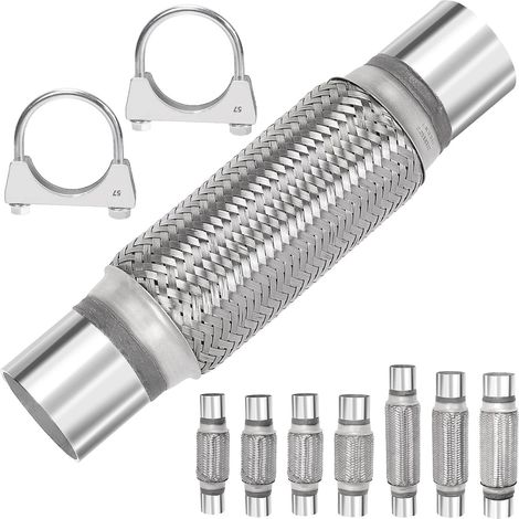 Lot de 3 tuyaux d'échappement flexibles en acier inoxydable - Tuyau flexible à double tresse avec bride de fixation en U - Pour voitures, camions et bus (5,6 x 20,3 x 30,5 cm) (1/5)