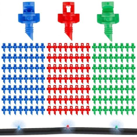 156 Pièces Micro Buse Rouge Bleu Vert Goutte 90/180/360 Degrés a Goutte Buse Arrosage Automatique Micro Jardin Pelouse Eau Brumisateur Buse pour Gazon de Jardin (1/5)