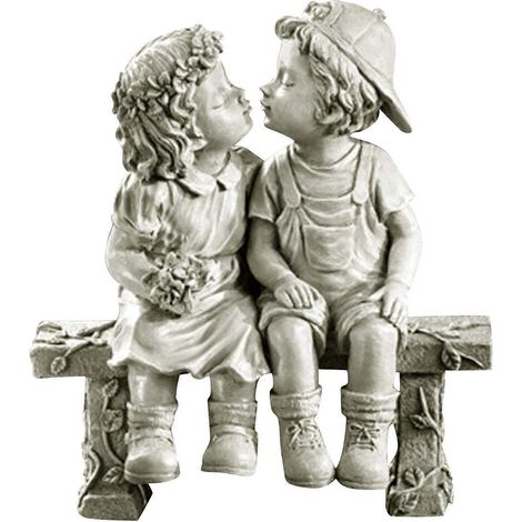 Banc pour enfants en résine effet pierre, motif baiser, pour garçons et filles. Décoration de jardin ou d'intérieur, statue sculpturale, embellissement d'un parterre de fleurs, d'une terrasse, d'un ba (1/5)